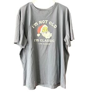 Life is Good Mens XL Tee Gray Santa I'm Not Old I'm Classic Graphic Shirt
